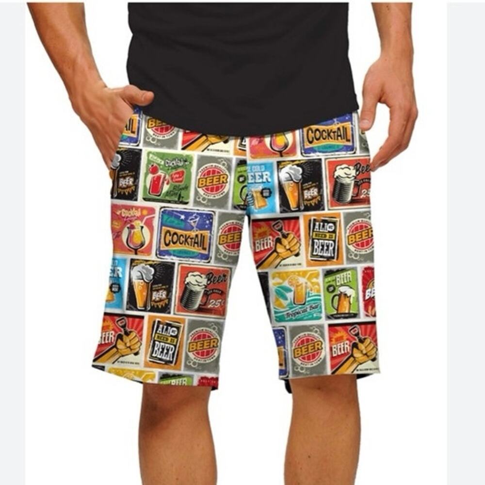 NWT Loudmouth Soup Beer Thirty Stretch Tech Golf Chino Shorts Size 34 Flat Front
